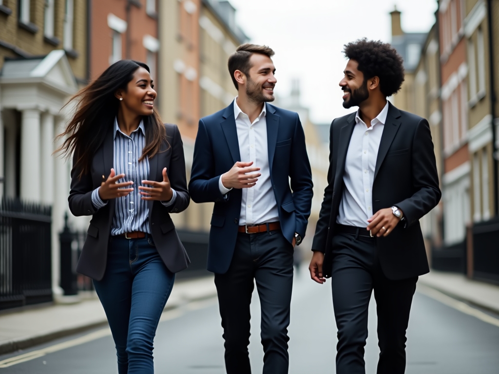Tour guides discussing cultural highlights in modern London