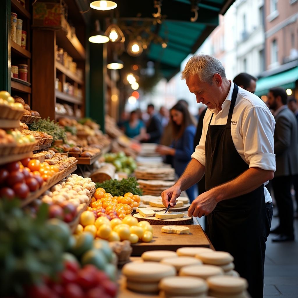 Food market with artisanal produce and culinary demonstrations